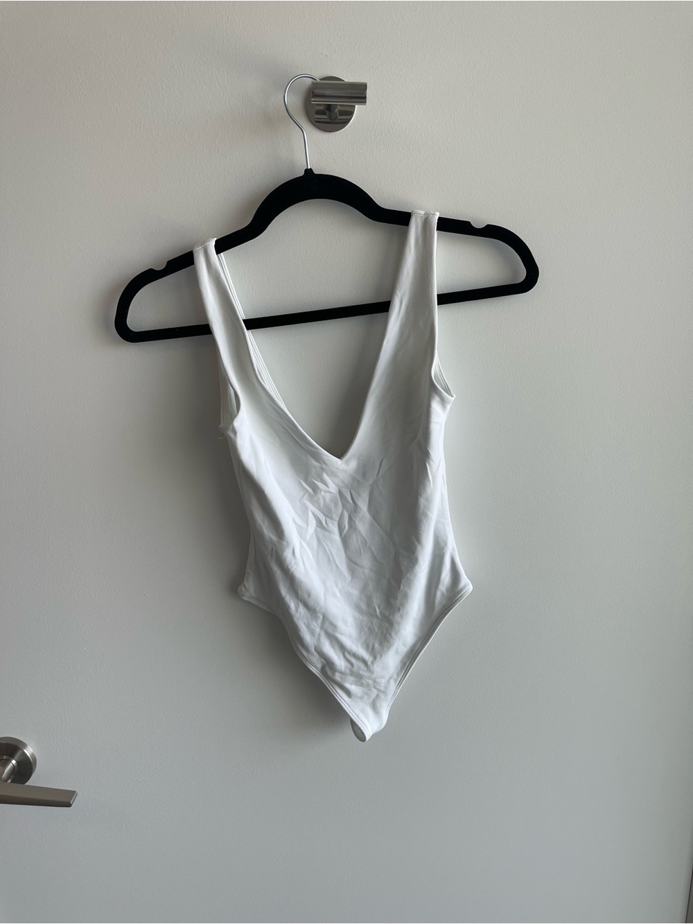 Aritzia White Deep V One-Piece Bodysuit